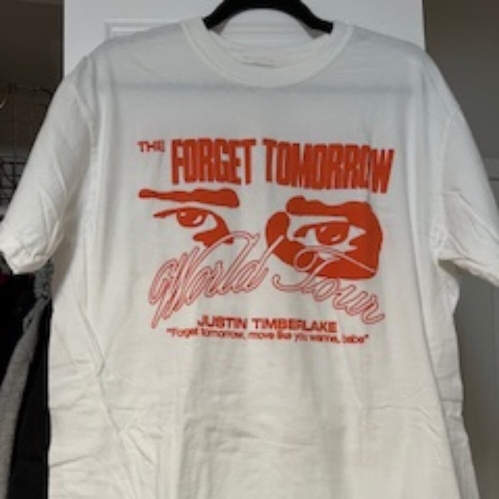 NWOT Justin Timberlake "Forget Tomorrow" Concert White/Orange T-Shirt Size Large